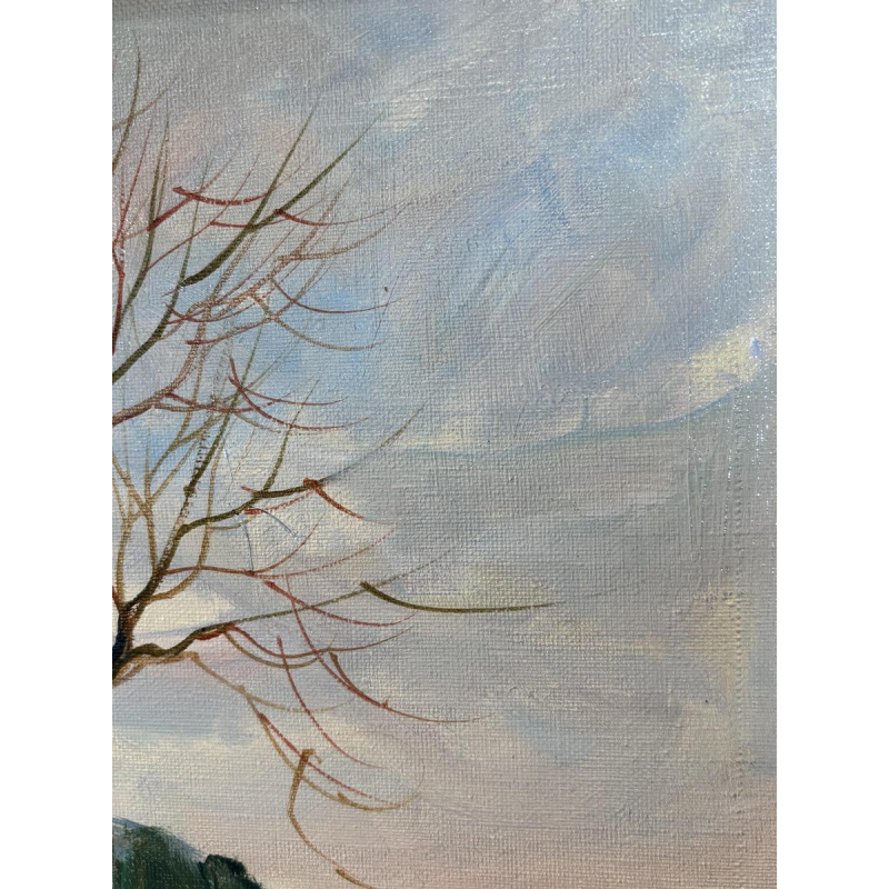 Maurice Lemaitre "Le Pont" huile sur toile, Ecole française du XXe siècle