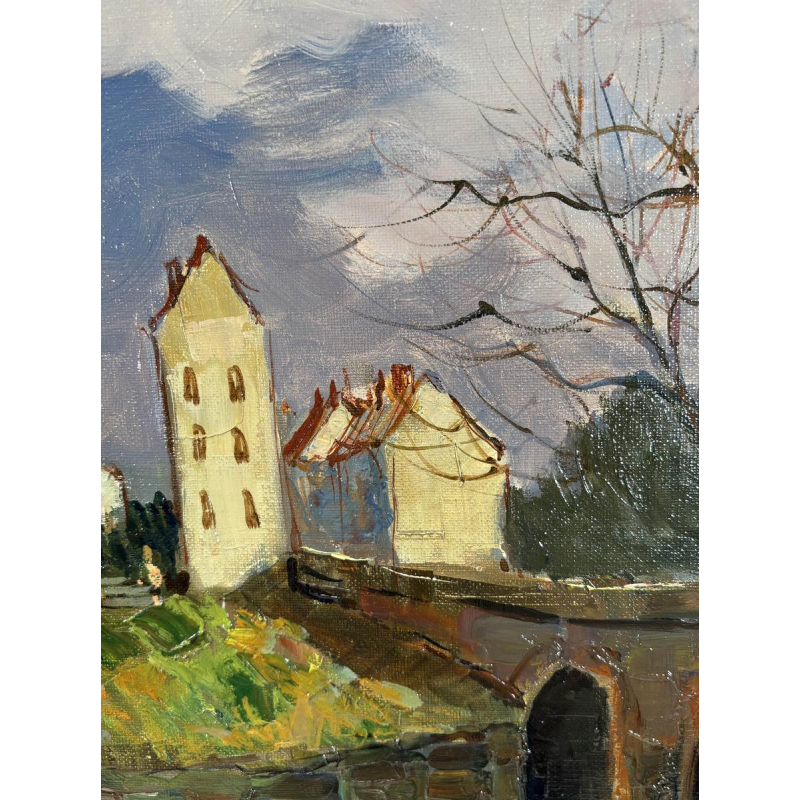 Maurice Lemaitre "The Bridge" oil on canvas, French School of the 20th century