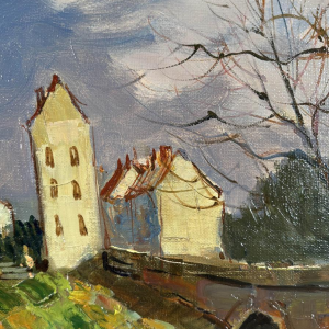 Maurice Lemaitre "The Bridge" oil on canvas, French School of the 20th century