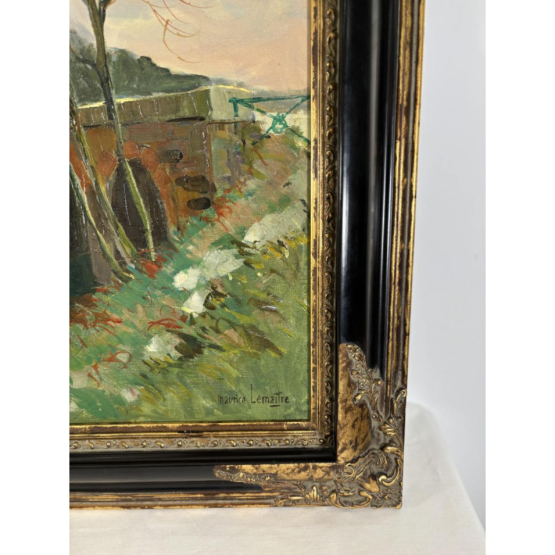 Maurice Lemaitre "The Bridge" oil on canvas, French School of the 20th century