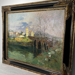 Maurice Lemaitre "The Bridge" oil on canvas, French School of the 20th century