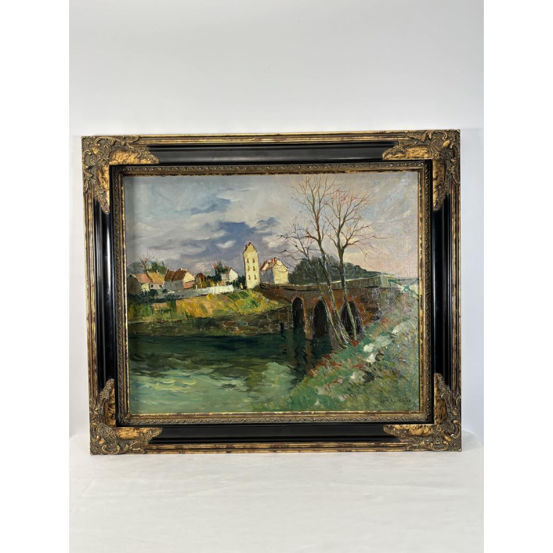 Maurice Lemaitre "The Bridge" oil on canvas, French School of the 20th century