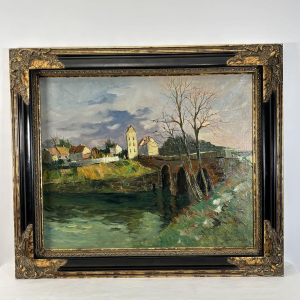 Maurice Lemaitre "De Brug", olieverf op doek, Franse school van de 20e eeuw.