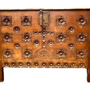 Antique Renaissance-style carved oak chest, 18th century