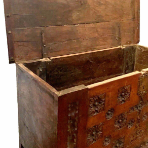 Antique Renaissance-style carved oak chest, 18th century
