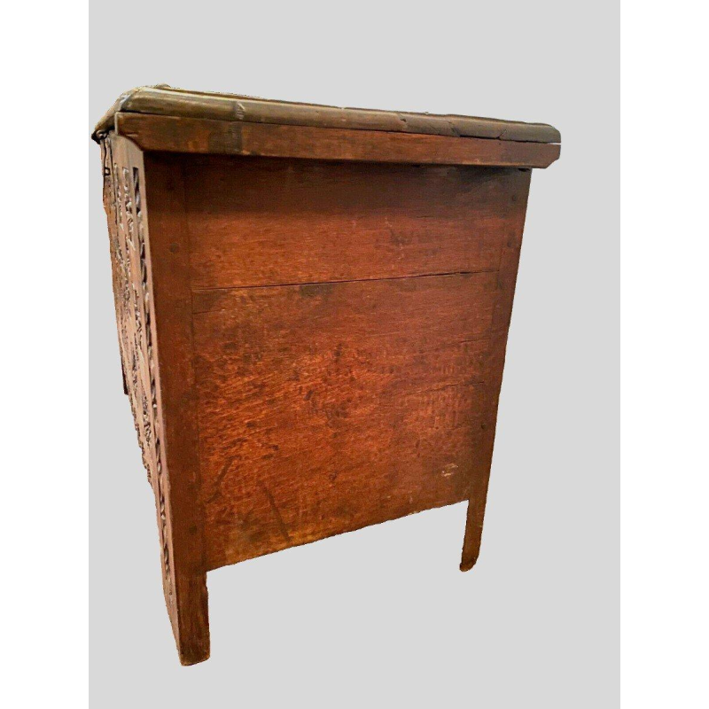 Antique Renaissance-style carved oak chest, 18th century