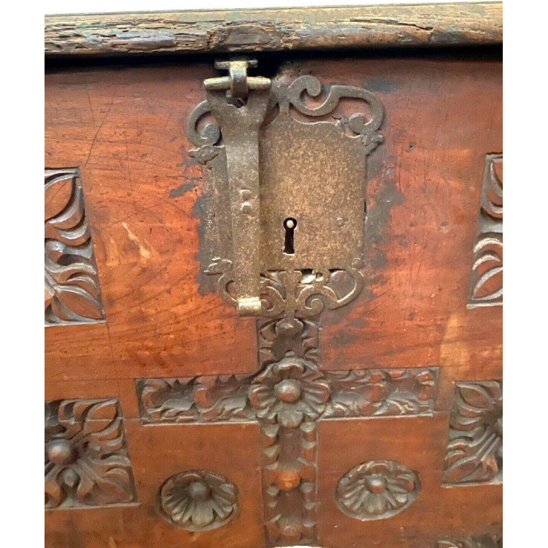 Antique Renaissance-style carved oak chest, 18th century
