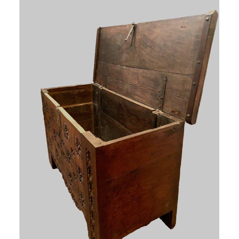 Antique Renaissance-style carved oak chest, 18th century