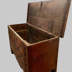 Antique Renaissance-style carved oak chest, 18th century