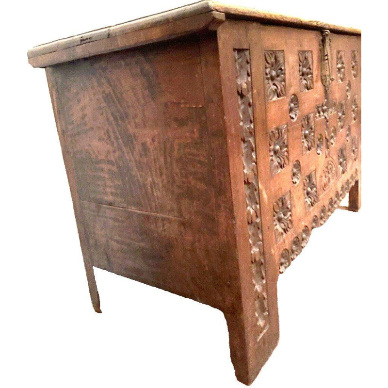 Antique Renaissance-style carved oak chest, 18th century