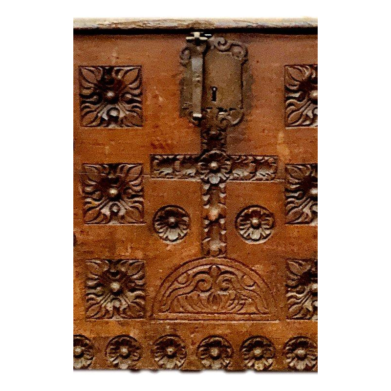 Antique Renaissance-style carved oak chest, 18th century