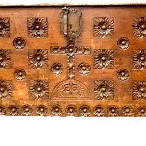 Antique Renaissance-style carved oak chest, 18th century