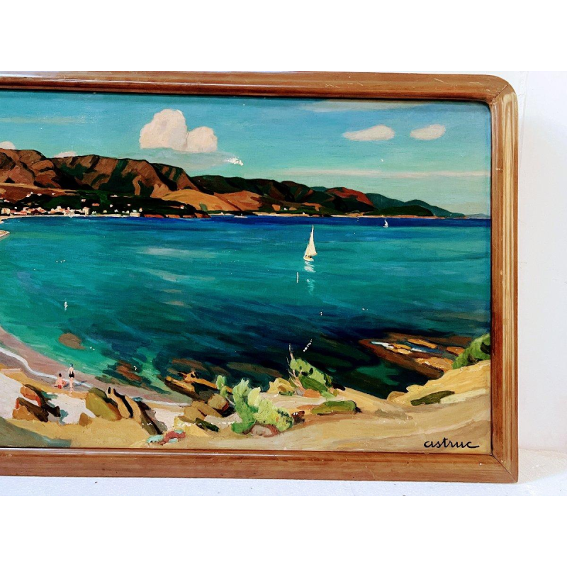 "View of Aguay Bay" Oil on canvas by Edmond Astruc, 20th century