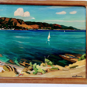 "View of Aguay Bay" Oil on canvas by Edmond Astruc, 20th century