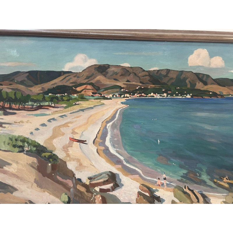 "View of Aguay Bay" Oil on canvas by Edmond Astruc, 20th century