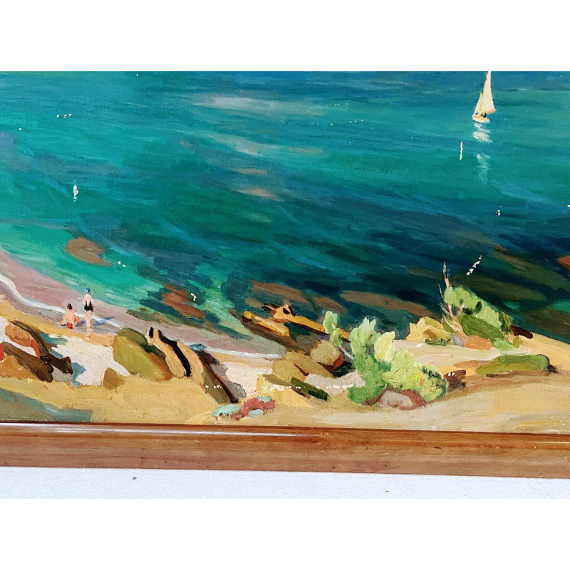 "View of Aguay Bay" Oil on canvas by Edmond Astruc, 20th century