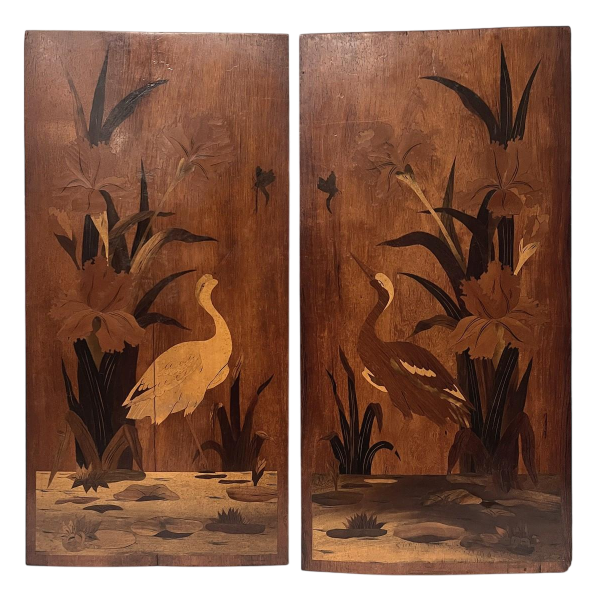 Pair of Art Nouveau marquetry panels