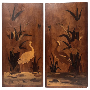Paire de panneaux en marqueterie Art Nouveau
