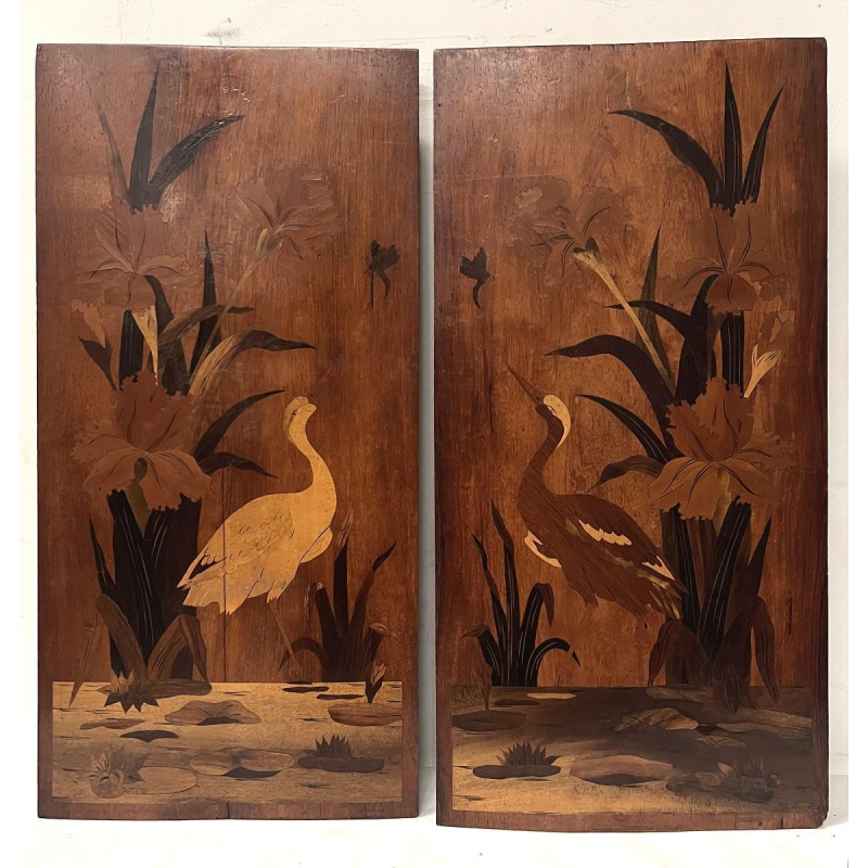 Pair of Art Nouveau marquetry panels