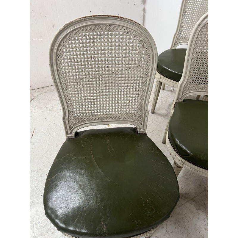 Set of seven Louis XVI style chairs in patinated beechwood, 20th century