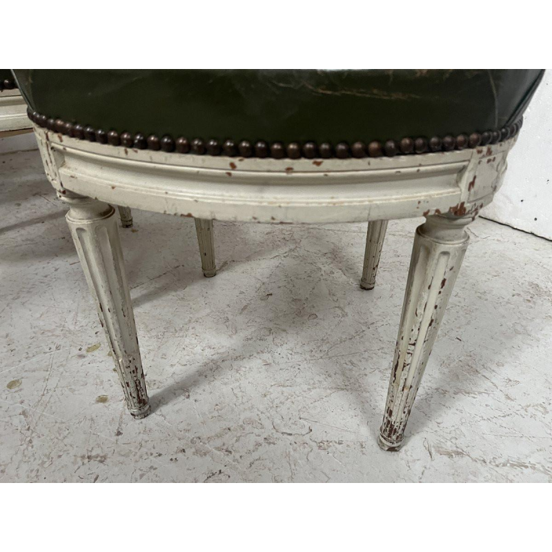 Set of seven Louis XVI style chairs in patinated beechwood, 20th century