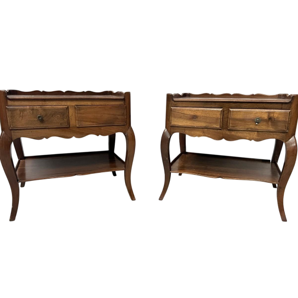 Pair of Louis XV style bedside tables in solid walnut, 20th century