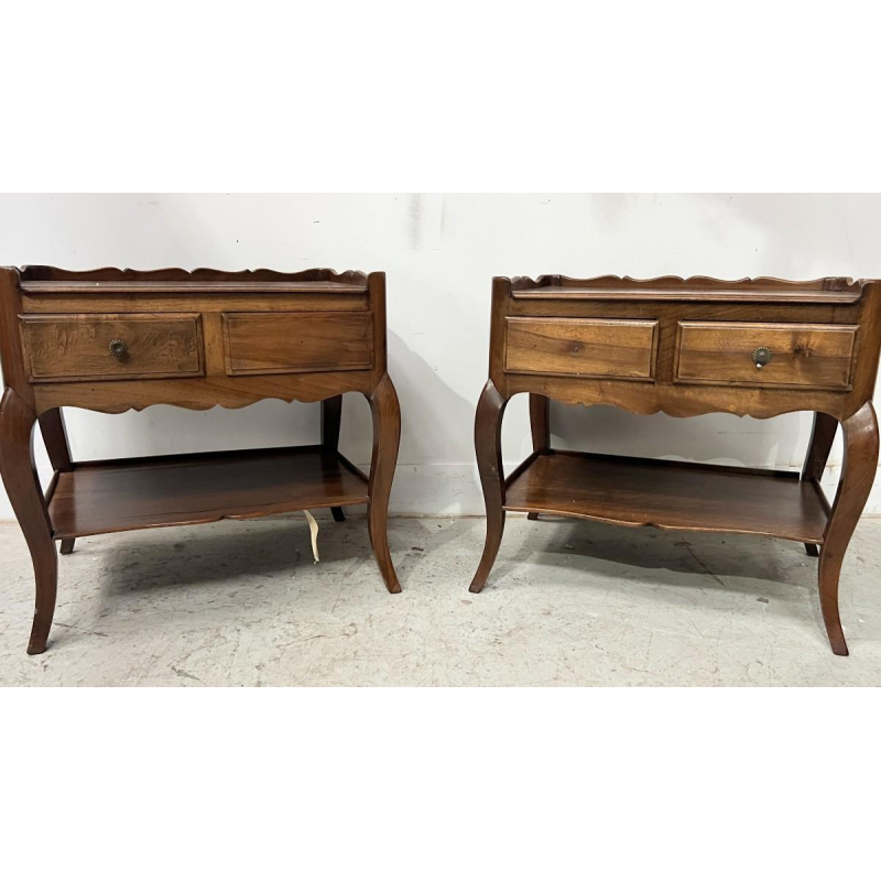 Pair of Louis XV style bedside tables in solid walnut, 20th century