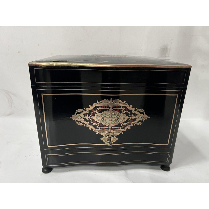 Cave à liqueur complète Boulle, coffret boite marqueterie, époque Napoléon III, XIX s