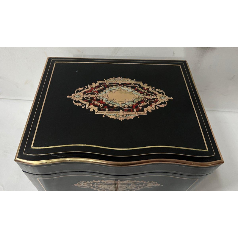 Cave à liqueur complète Boulle, coffret boite marqueterie, époque Napoléon III, XIX s