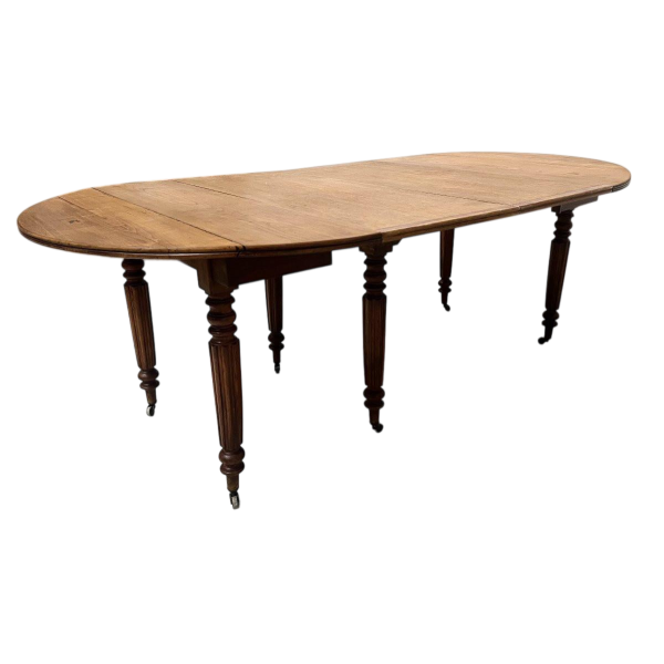 Six-legged Louis Philippe style dining table, solid cherry wood, 19th century