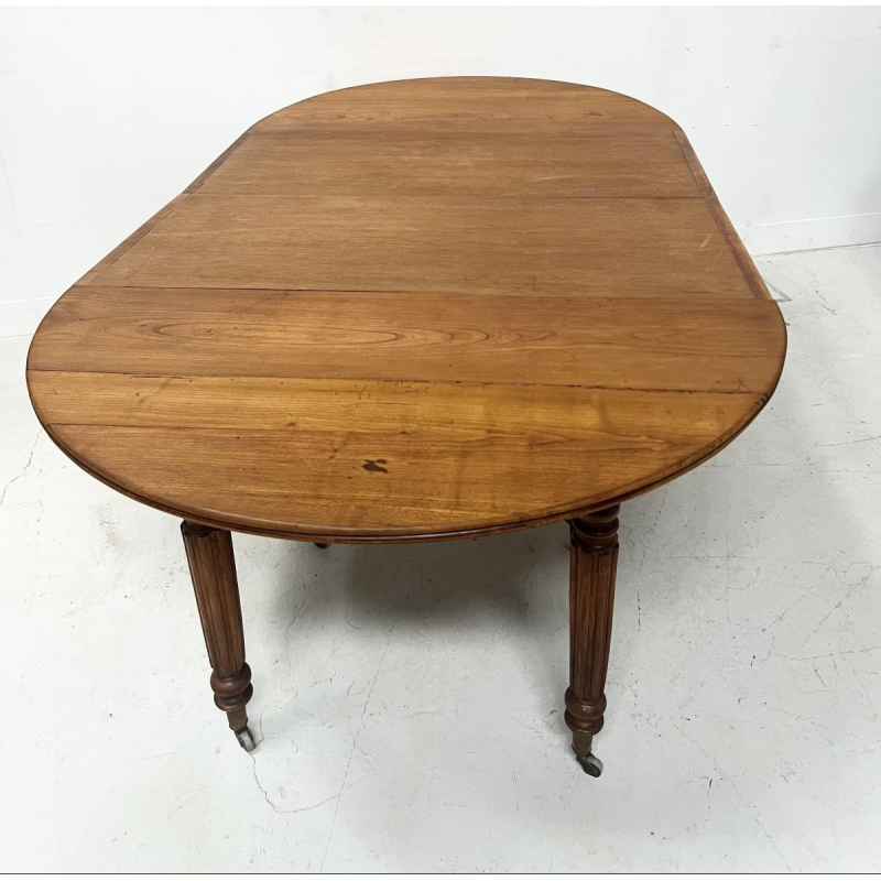 Six-legged Louis Philippe style dining table, solid cherry wood, 19th century