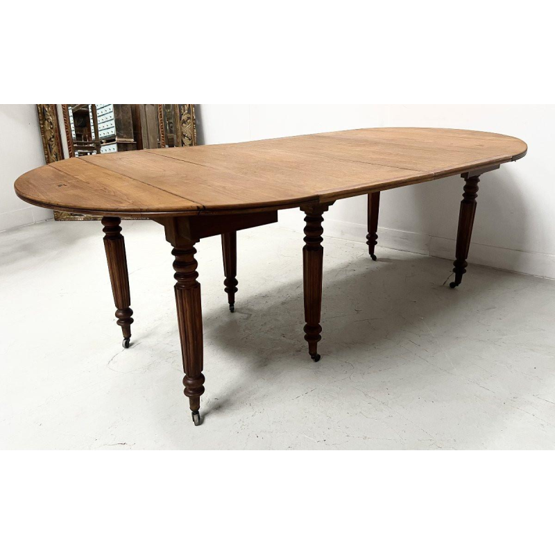 Six-legged Louis Philippe style dining table, solid cherry wood, 19th century