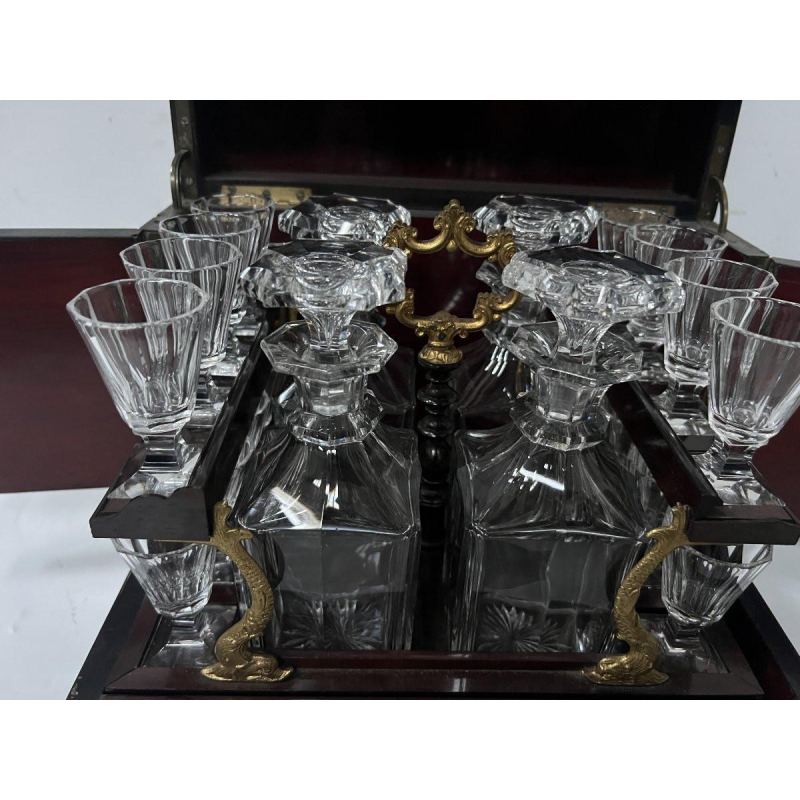 Cave à liqueur complète Boulle coffret Napoléon III boite marqueterie XIX siècle