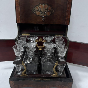 Cave à liqueur complète Boulle coffret Napoléon III boite marqueterie XIX siècle