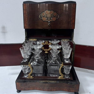 Cave à liqueur complète Boulle coffret Napoléon III boite marqueterie XIX siècle