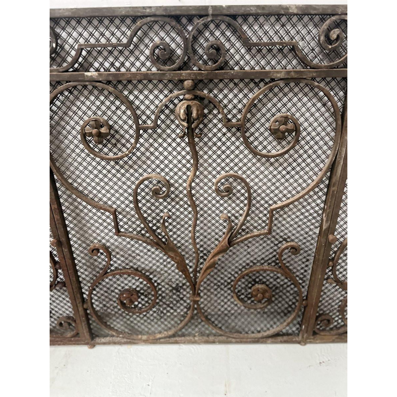 Grille en fer forgé martelé, motifs à décor de volutes, fleurs et feuillages, XXe s