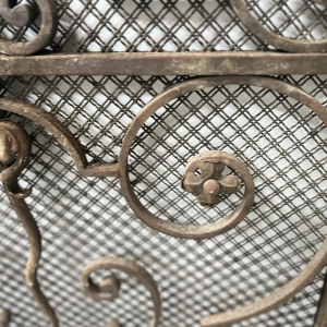 Grille en fer forgé martelé, motifs à décor de volutes, fleurs et feuillages, XXe s
