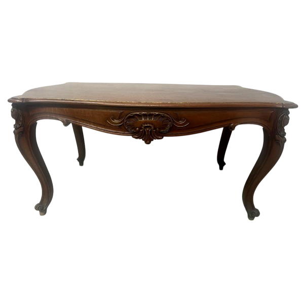 Louis XV style desk in solid walnut with gold highlights, 19th century