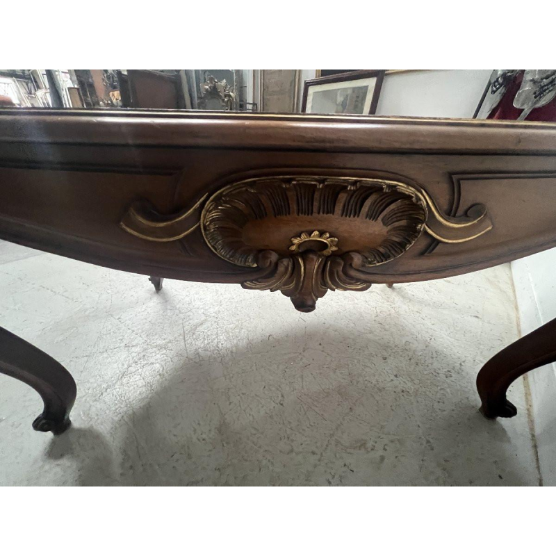 Louis XV style desk in solid walnut with gold highlights, 19th century