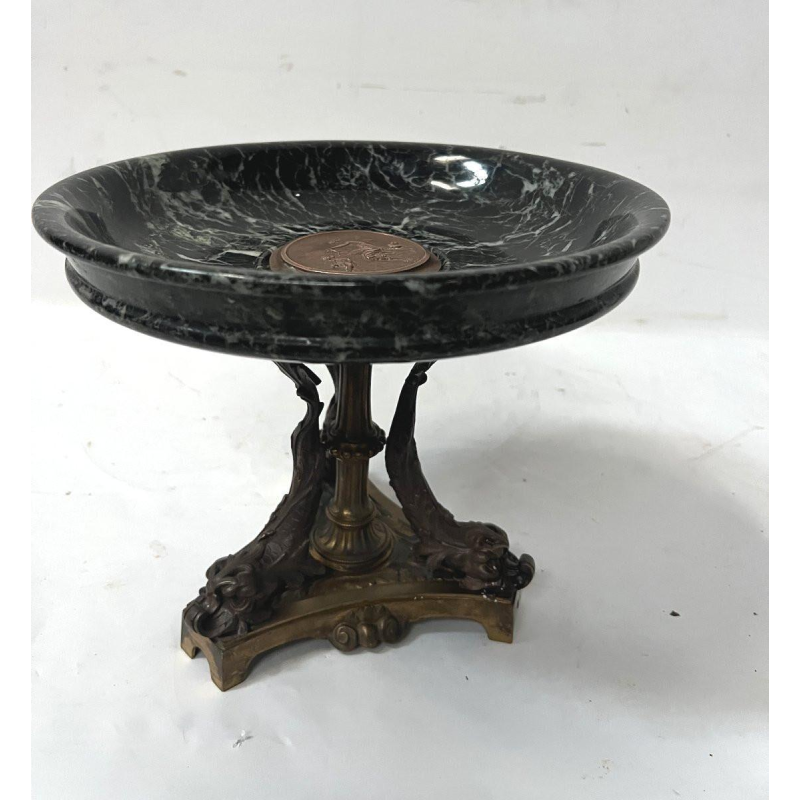 Bronze and sea-green marble trinket tray, 19th century