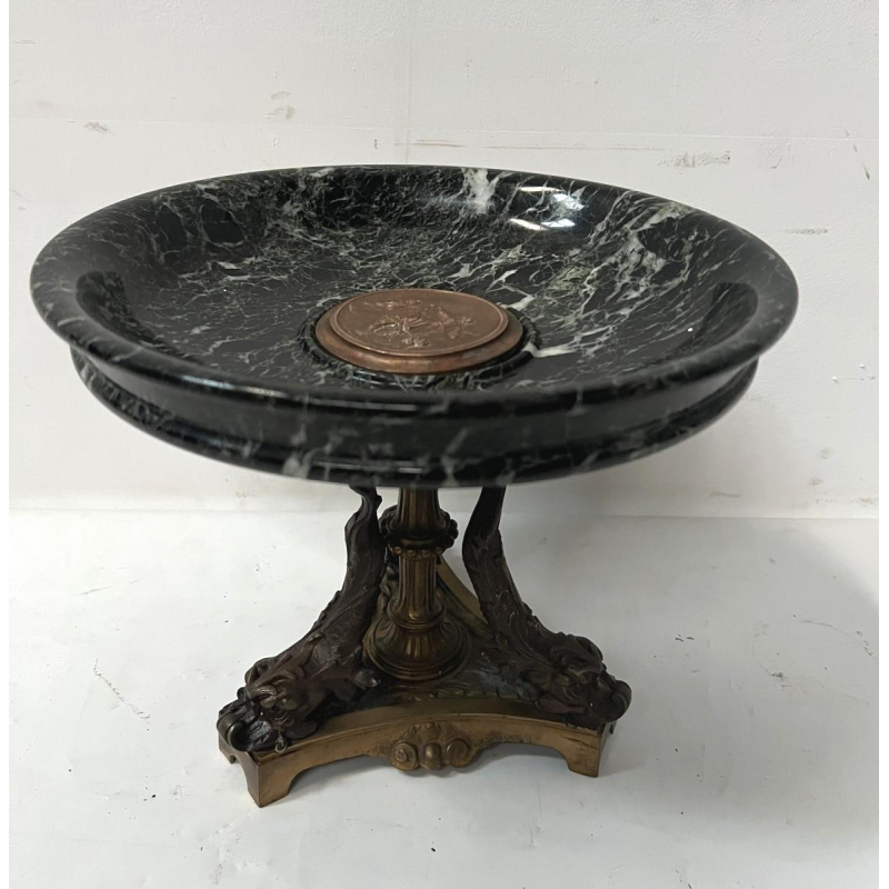 Vide poche en bronze et marbre vert de mer, XIX siècle