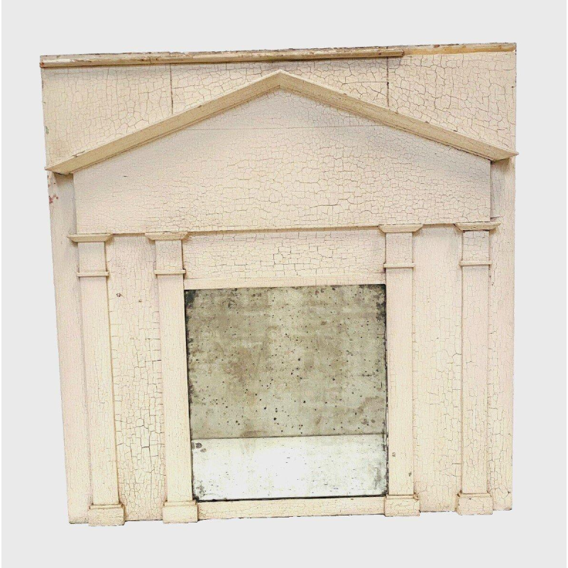 Miroir Empire en bois, colonnes chapiteau, patine craquelée, XIX siècle