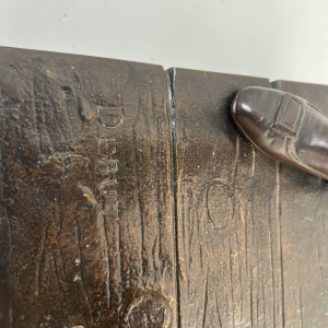 Marcel Debut "The Musician Harlequin" bronze sculpture with brown patina, ca. 1900