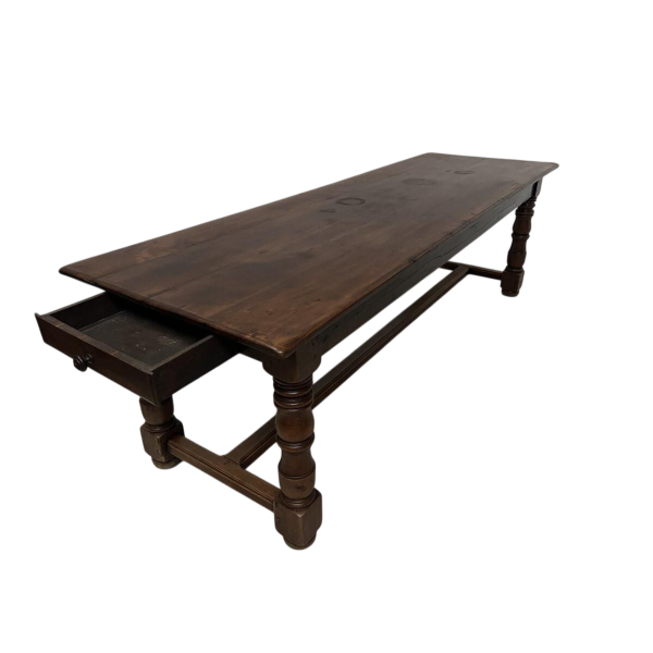 Large farmhouse table with baluster legs and a drawer, solid beech, 19th century