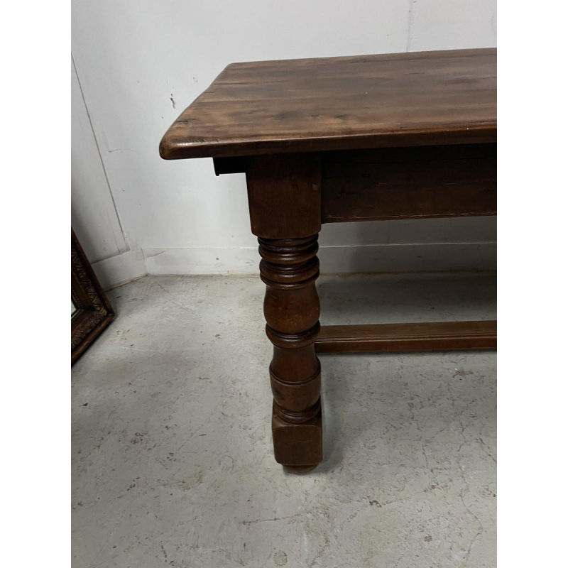 Large farmhouse table with baluster legs and a drawer, solid beech, 19th century