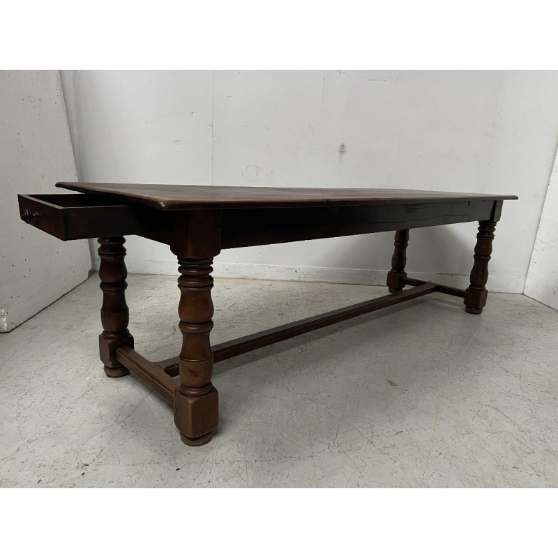 Large farmhouse table with baluster legs and a drawer, solid beech, 19th century