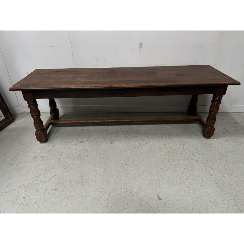 Large farmhouse table with baluster legs and a drawer, solid beech, 19th century
