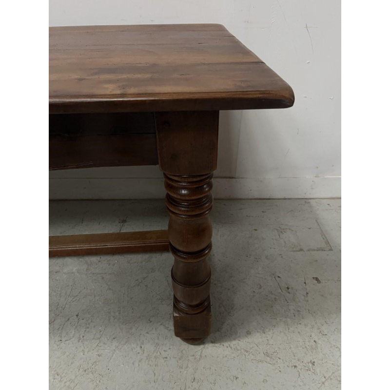 Large farmhouse table with baluster legs and a drawer, solid beech, 19th century