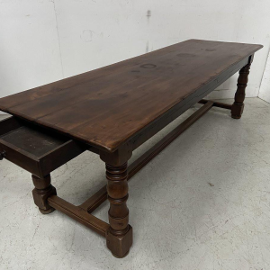 Large farmhouse table with baluster legs and a drawer, solid beech, 19th century