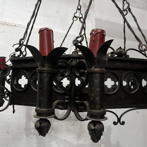 20th century Renaissance-style hammered wrought iron chandelier